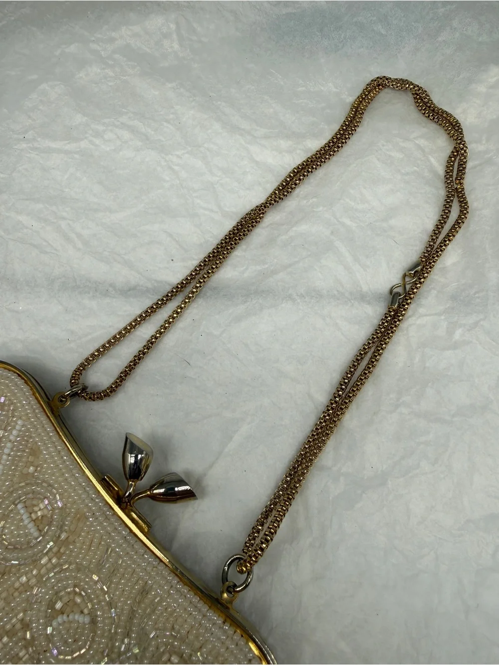VTG Walborg Ivory Beaded Evening Clutch/Shoulder Bag with Gold Hardware